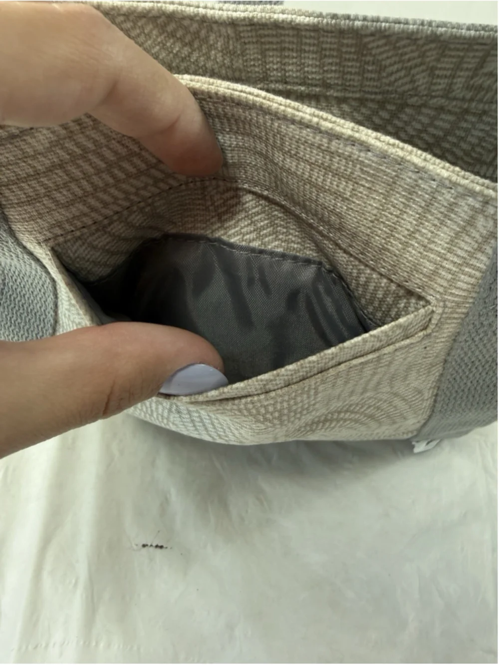 Thirty One bag Canvas Tote small grey cream new small zip top new